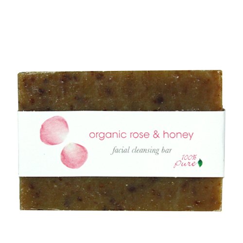 100% Pure Organic Rose & Honey Facial Cleansing Bar on white background
