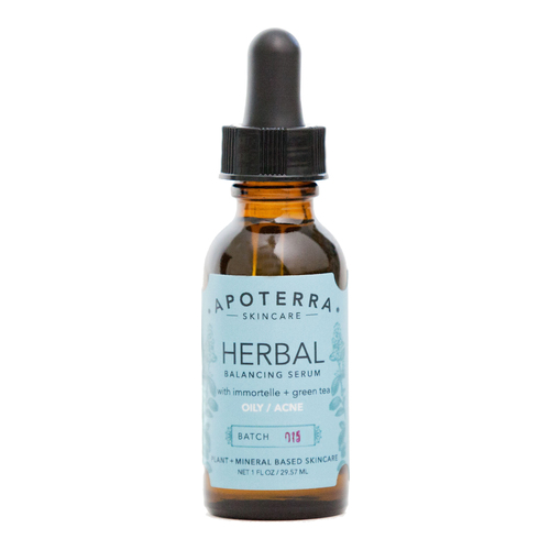 APOTERRA Herbal Balancing Serum with Immortelle + Green Tea on white background