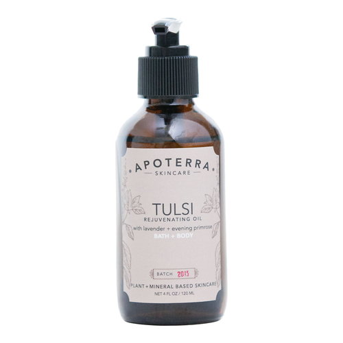 APOTERRA Tulsi Rejuvenating Oil with Lavender + Evening Primrose on white background