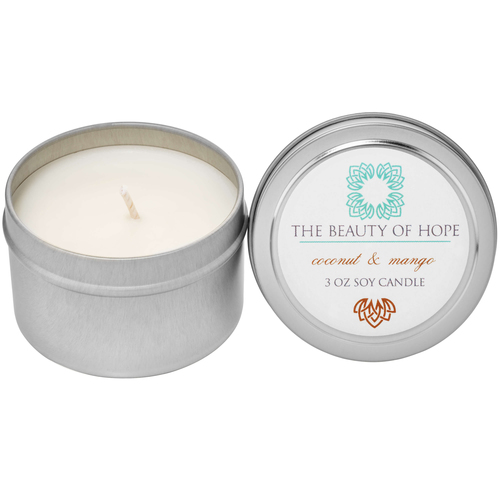 Beauty Of Hope Coconut and Mango Soy Candle on white background