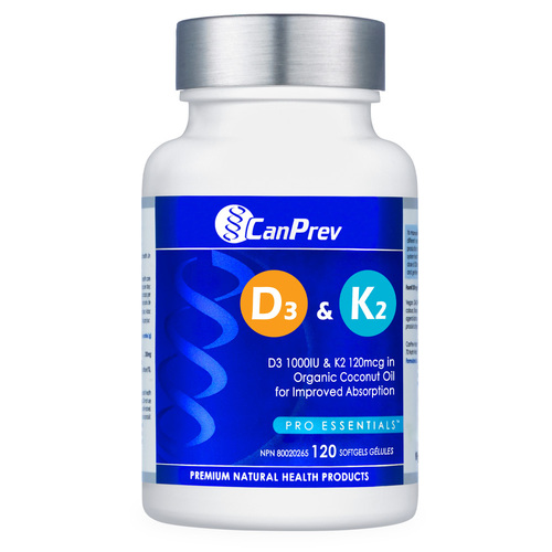 CanPrev D3 and K2 - Organic Coconut Oil, 120 capsules