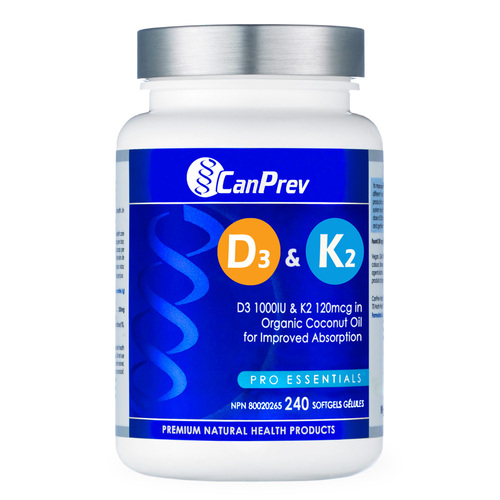 CanPrev D3 and K2 - Organic Coconut Oil, 240 capsules