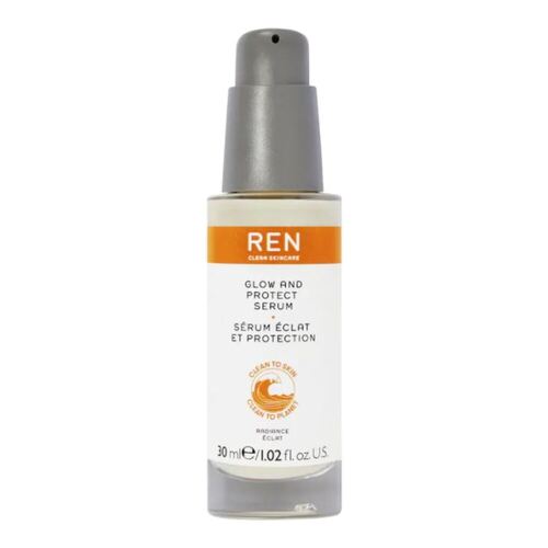 Ren Glow and Protect Serum on white background