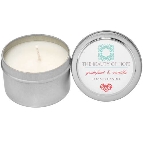 Beauty Of Hope Grapefruit and Vanilla Soy Candle on white background