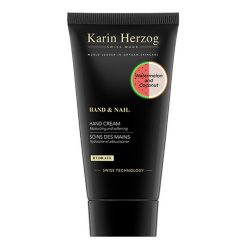 Karin Herzog Hand and Nail Cream Oxygen Watermelon and Coconut 1% on white background