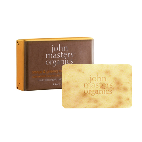John Masters Organics Orange and Ginseng Exfoliating Body Bar on white background