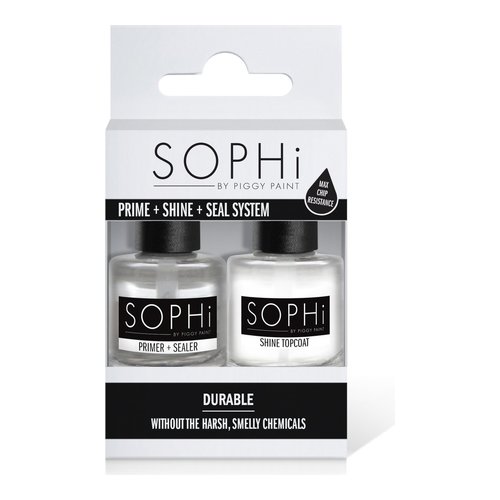 SOPHi by Piggy Paint Prime + Shine + Seal System on white background