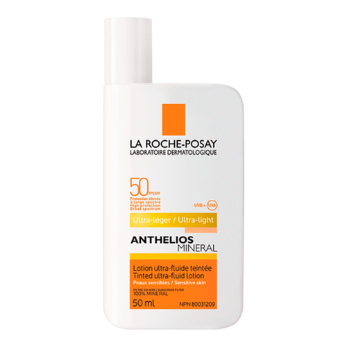 La Roche Posay Anthelios Mineral Tinted Ultra-Light Fluid Lotion SPF 50 on white background