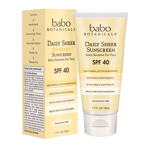 Babo Botanicals Daily Sheer SPF 40 Sunscreen For Face on white background