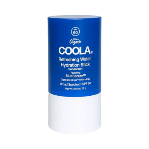 Coola Refreshing Water Hydration Stick Organic Face Sunscreen SPF 50 on white background