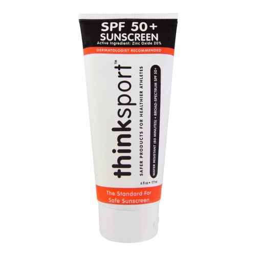 Thinksport Safe Sunscreen SPF50+ on white background
