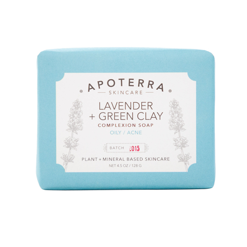APOTERRA Lavender + Green Clay Complexion Soap, 128g/4.5 oz APOTERRA Lavender + Green Clay Complexion Soap on white background