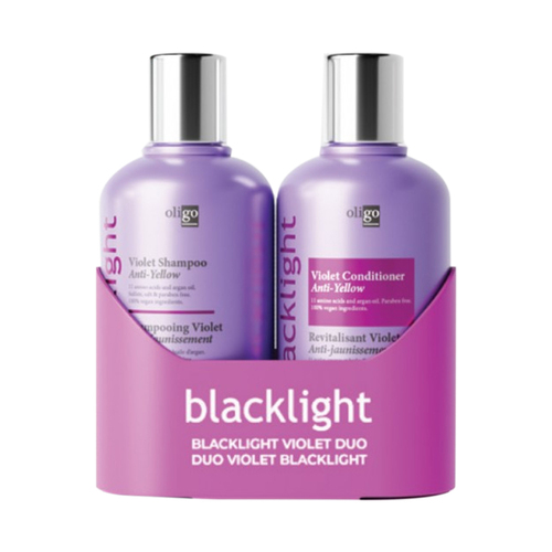 Oligo Professionel Blacklight Shampoo and Conditioner Duo (Violet), 2 x 250ml/8.45 fl oz Oligo Professionel Blacklight Shampoo and Conditioner Duo (Violet) on white background
