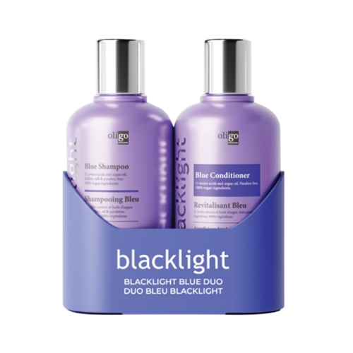 Oligo Professionel Blacklight Shampoo and Conditioner Duo (Blue) on white background