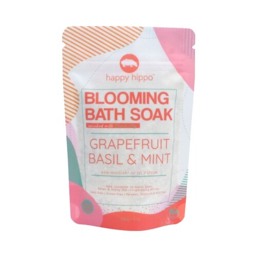 Happy Hippo Blooming Bath Soak Grapefruit and Basil Mint, 200g/7.05 oz Happy Hippo Blooming Bath Soak Grapefruit and Basil Mint on white background