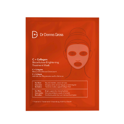 Dr Dennis Gross C+Collagen Biocellulose Brightening Treatment Mask, 1 sheet Dr Dennis Gross C+Collagen Biocellulose Brightening Treatment Mask on white background