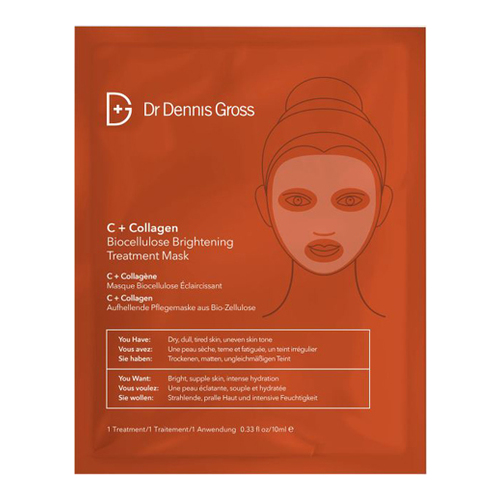 Dr Dennis Gross C+Collagen Biocellulose Brightening Treatment Mask, 1 sheet Dr Dennis Gross C+Collagen Biocellulose Brightening Treatment Mask on white background