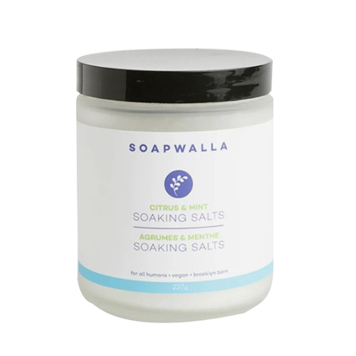 Soapwalla Cedarwood and Grapefruit Soaking Salts, 227g/8 oz Soapwalla Lavender and Eucalyptus Soaking Salts on white background