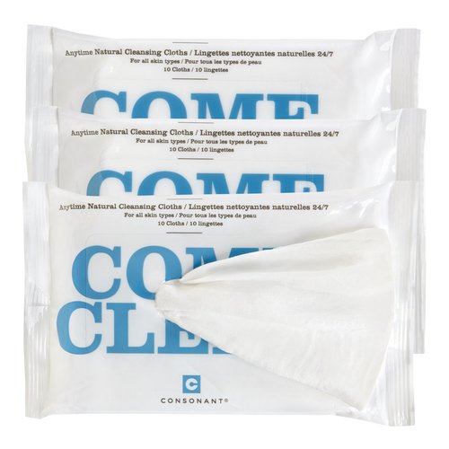 Consonant Come Clean Natural Cleansing Cloths - 1 Pack, 10 wipes Consonant Come Clean Natural Cleansing Cloths - 1 Pack on white background
