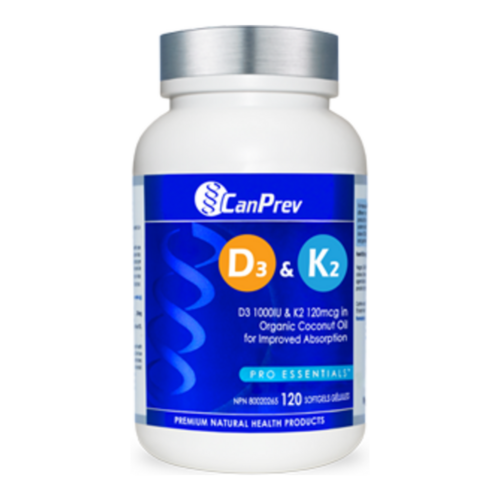 CanPrev D3 and K2 - Organic Coconut Oil, 120 capsules