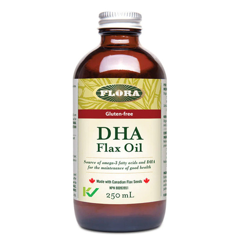 Flora DHA Flax Oil, 250ml/8.45 fl oz Flora DHA Flax Oil on white background