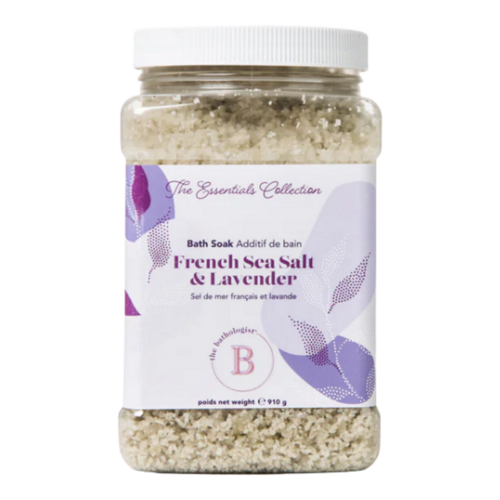 The Bathologist Essentials 100% French Grey Sea Salt with Lavender, 910g/32.1 oz The Bathologist Essentials 100% French Grey Sea Salt with Lavender on white background