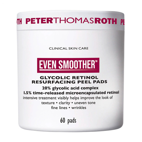 Peter Thomas Roth Even Smoother Glycolic Retinol Resurfacing Peel Pads, 60 pieces Peter Thomas Roth Even Smoother Glycolic Retinol Resurfacing Peel Pads on white background