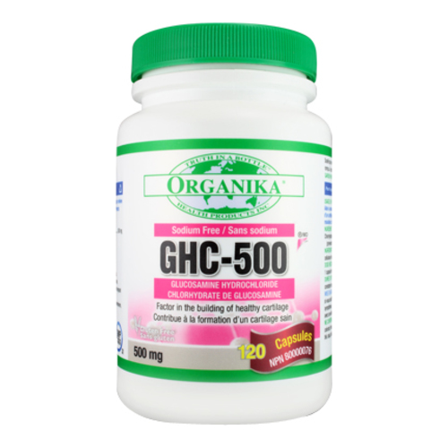 Organika GHC-500 Glucosamine Hydrochloride, 120 x 500mg/7.5 grain Organika GHC-500 Glucosamine Hydrochloride on white background