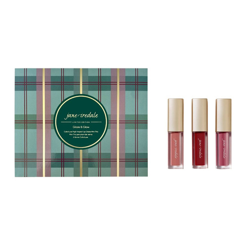 jane iredale Glaze and Glow Colorluxe High Impact Lip Glaze Mini Trio, 1 set jane iredale Glaze and Glow Colorluxe High Impact Lip Glaze Mini Trio on white background