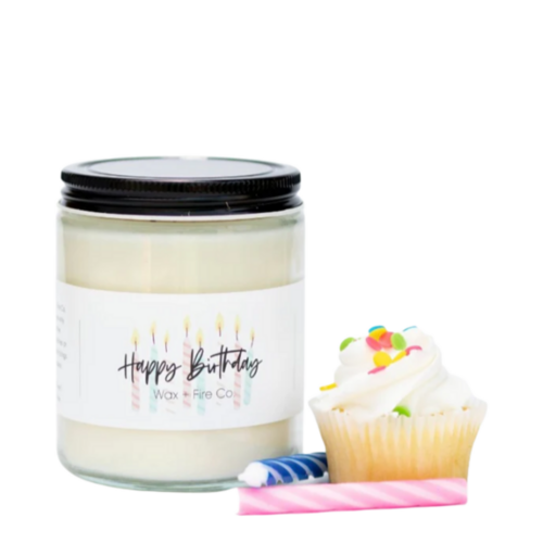 Wax + Fire Co. Happy Birthday Soy Candle on white background
