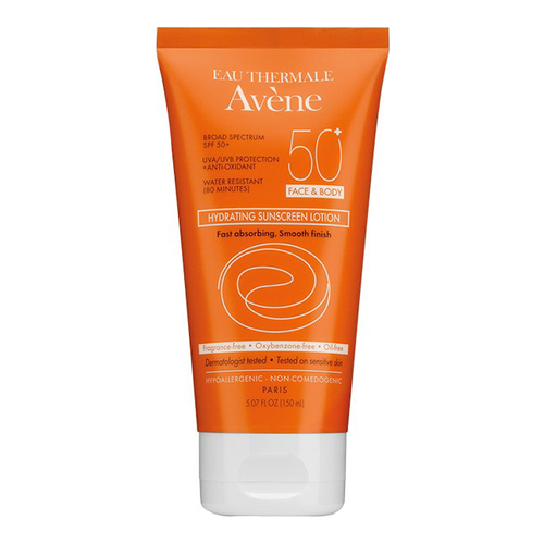 Avene Hydrating Sunscreen Lotion SPF 50+ (Face and Body), 150ml/5.1 fl oz Avene Hydrating Sunscreen Lotion SPF 50+ (Face and Body) on white background