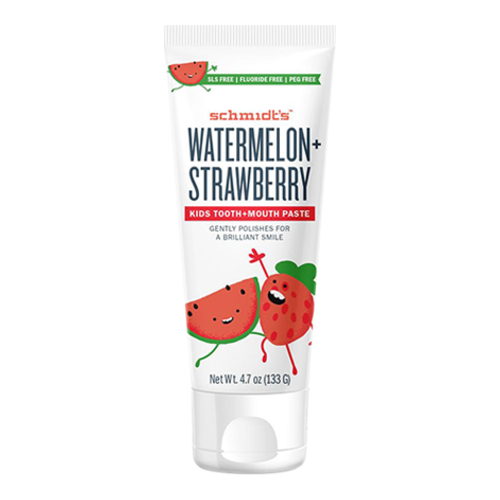 Schmidts Natural Kid's Tooth + Mouth Paste - Watermelon + Strawberry, 133ml/4.7 fl oz Schmidts Natural Kids Tooth + Mouth Paste - Watermelon + Strawberry on white background
