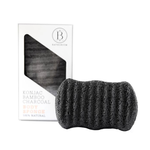 Bathorium Konjac Bamboo Charcoal Body Sponge, 1 piece Bathorium Konjac Bamboo Charcoal Body Sponge on white background