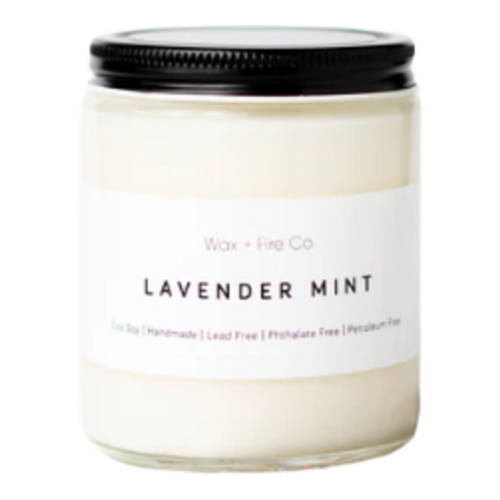 Wax + Fire Co. Lavender Mint Soy Candle on white background