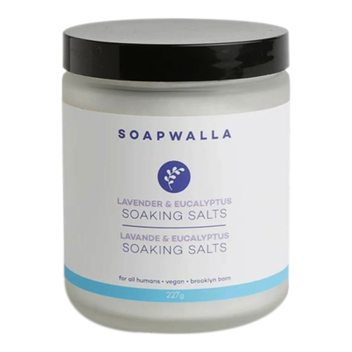 Soapwalla Cedarwood and Grapefruit Soaking Salts, 227g/8 oz Soapwalla Lavender and Eucalyptus Soaking Salts on white background