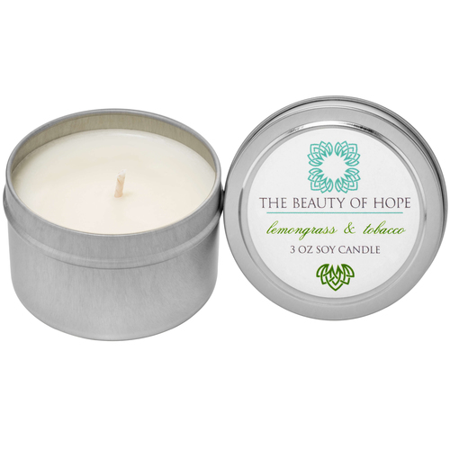 Beauty Of Hope Lemongrass and Tobacco Soy Candle on white background