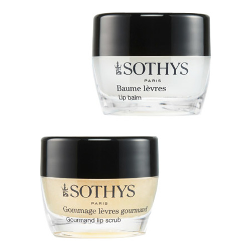 Sothys Lip Duo Set (Gourmand Lip scrub + Lip balm), 1 set Sothys Lip Duo Set (Gourmand Lip scrub + Lip balm) on white background