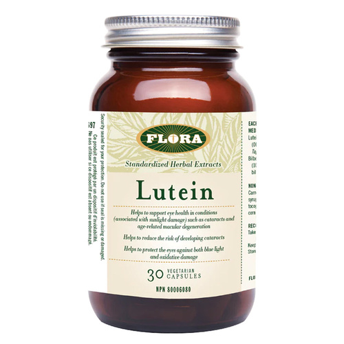 Flora Lutein, 30 capsules Flora Lutein on white background