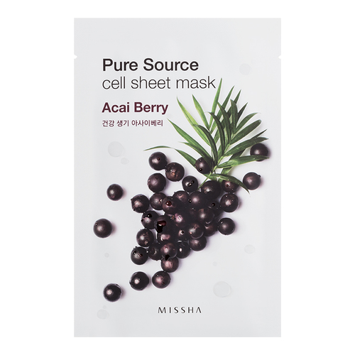 MISSHA Pure Source Cell Sheet Mask - Tea Tree, 1 sheet MISSHA Pure Source Cell Sheet Mask - Acai Berry on white background