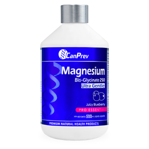 CanPrev Magnesium Bis-Glycinate 250 Ultra Gentle Liquid - Juicy Bluberry, 500ml/16.91 fl oz CanPrev Magnesium Bis-Glycinate 250 Ultra Gentle Liquid - Juicy Bluberry on white background
