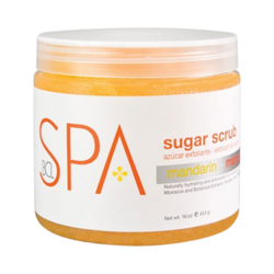 Mandarin and Mango Sugar Scrub on white background