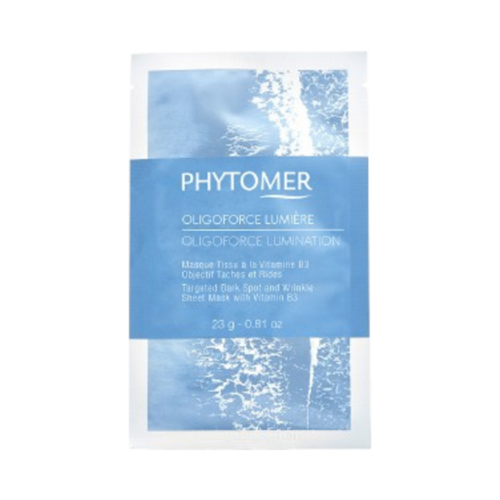 Phytomer Oligoforce Lumination Targeted Dark Spot and Wrinkle Sheet Mask with Vitamin B3, 4 x 23g/0.81 oz Phytomer Oligoforce Lumination Targeted Dark Spot and Wrinkle Sheet Mask with Vitamin B3 on white background