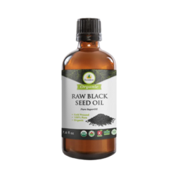 Organic Black Cumin Seed Oil on white background