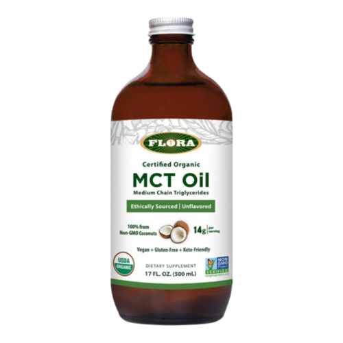 Flora Organic MCT Oil, 250ml/8.45 fl oz Flora Organic MCT Oil on white background
