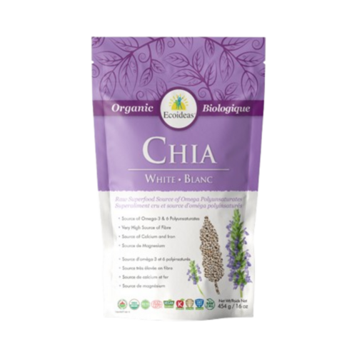 Ecoideas Organic White Chia Seeds, 454g/16.01 oz Ecoideas Organic White Chia Seeds on white background