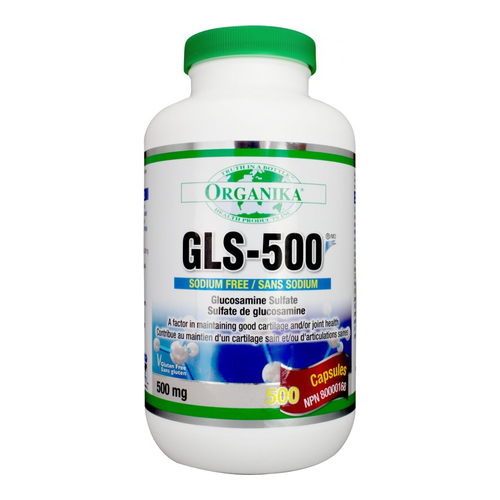 Organika GLS-500 Glucosamine Sulfate Complex, 500 x 500mg/7.5 grain Organika GLS-500 Glucosamine Sulfate Complex on white background