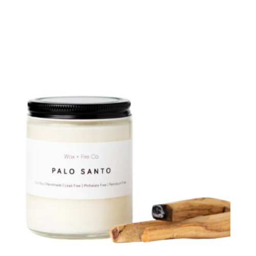 Wax + Fire Co. Palo Santo Soy Candle on white background