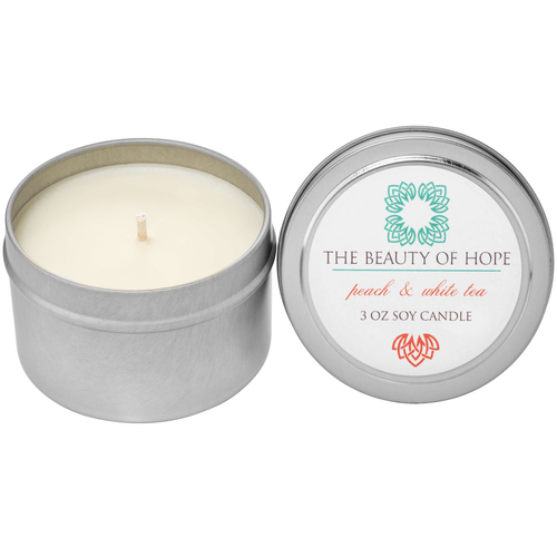 Beauty Of Hope Peach and White Tea Soy Candle - Tin, 85g/3 oz