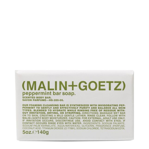 Malin + Goetz Peppermint Bar Soap, 140g/4.94 oz Malin + Goetz Peppermint Bar Soap on white background