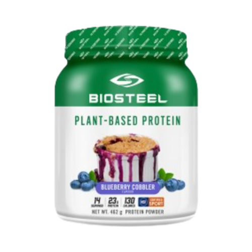 BioSteel Plant-Based Protein Blueberry C. on white background